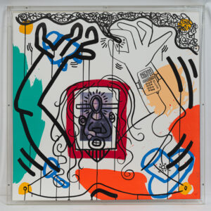 Apocalypse 6 by Keith Haring in a frame.
