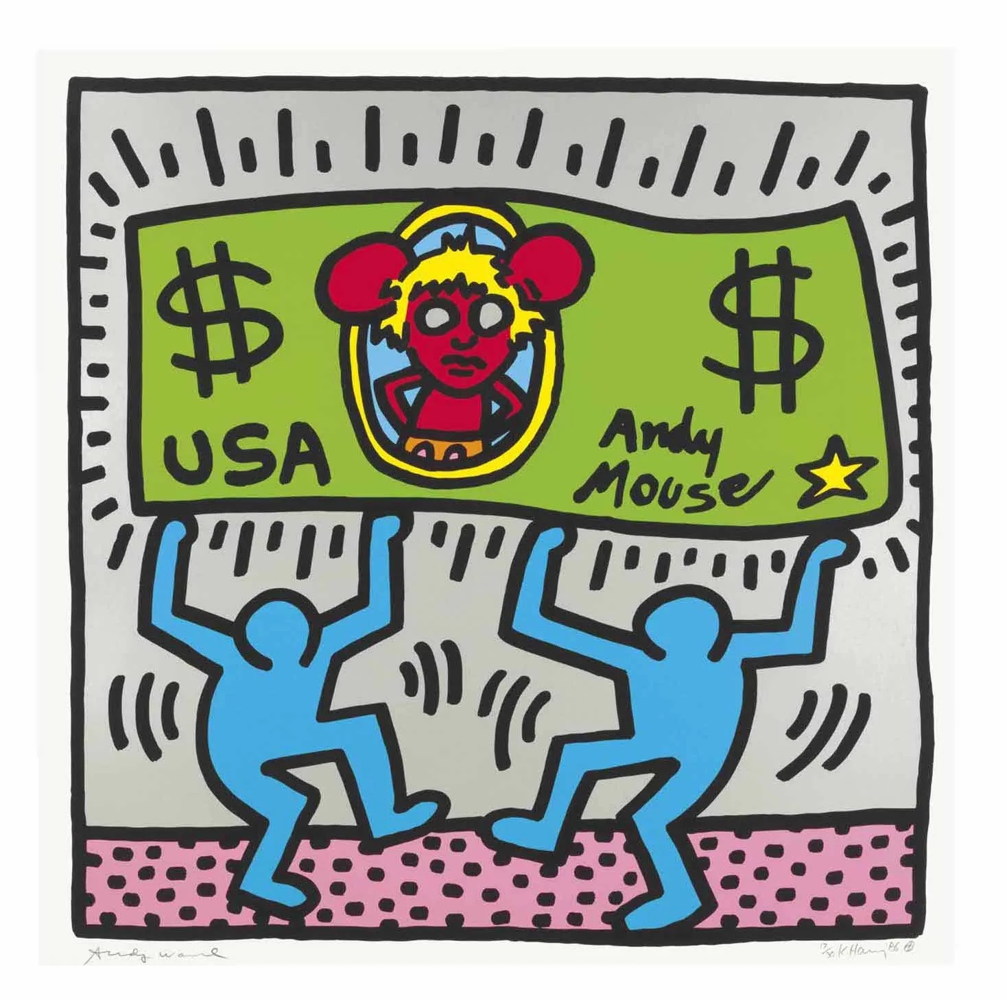 Andy Mouse 3 by Keith Haring, also signed by Andy Warhol.