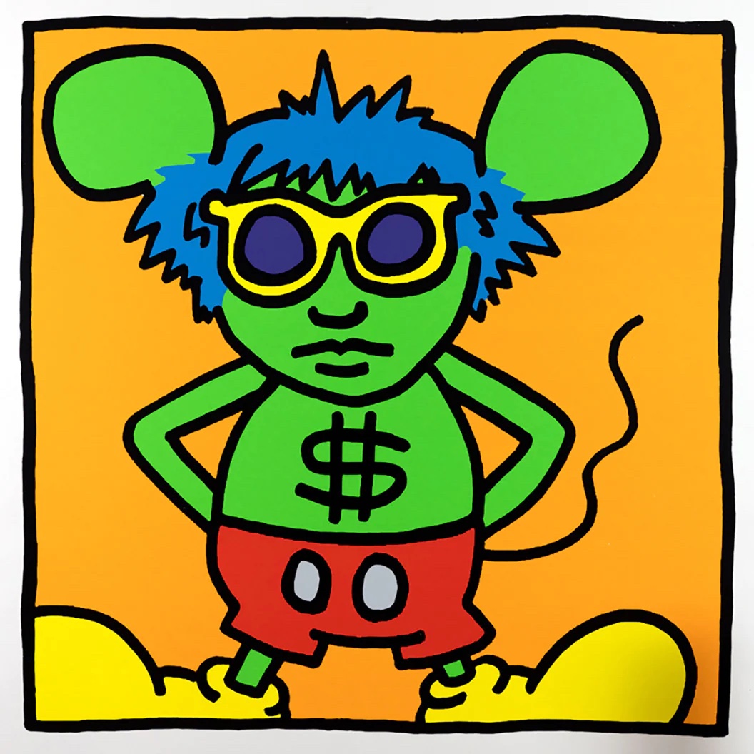 Andy Mouse 4 by Keith Haring, depicting Andy Warhol as a mouse figure that looks like Mickey Mouse.