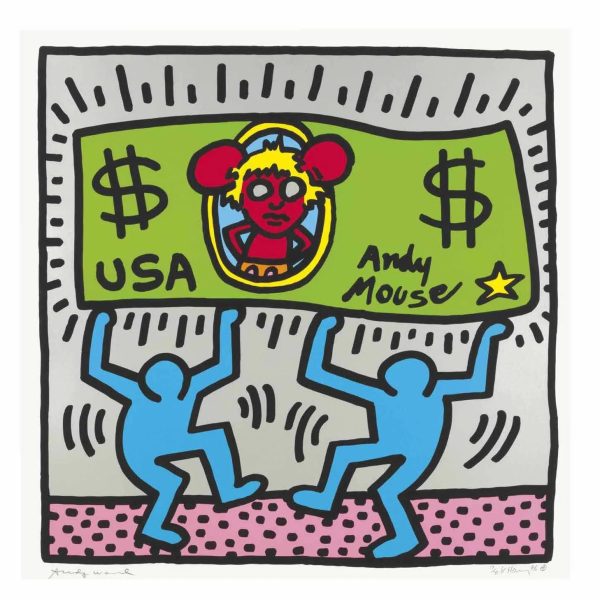 Andy Mouse 3 by Keith Haring, also signed by Andy Warhol.